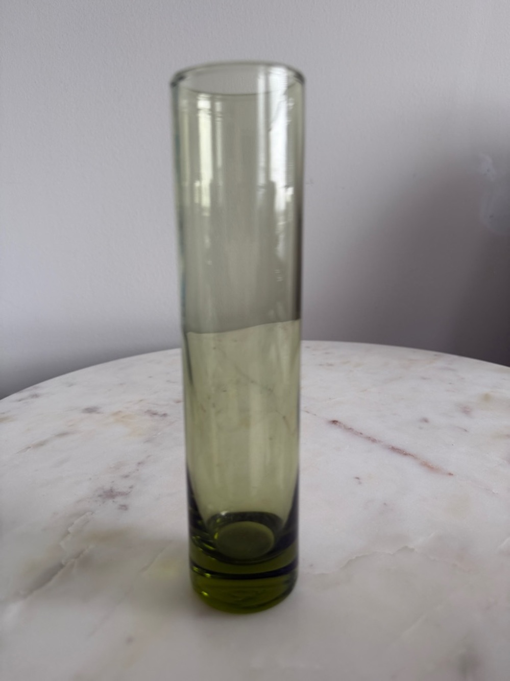 Hand Blown Studio Glass Bud Vase Olive Green 8”